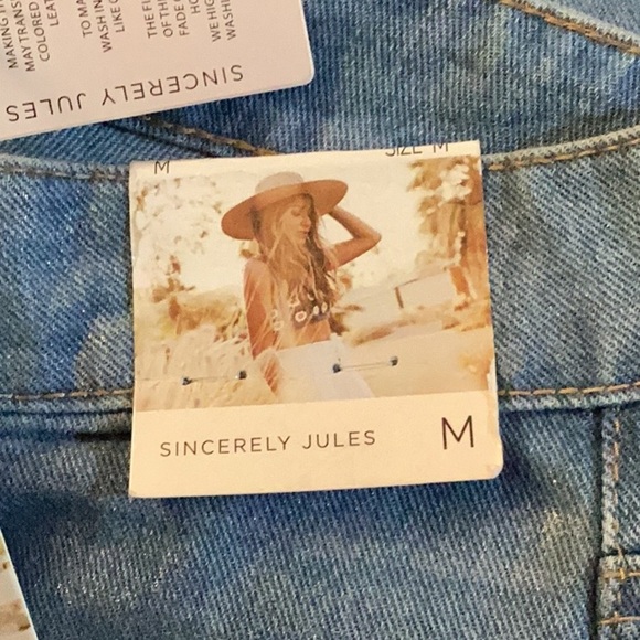 Sincerely Jules NWT Wide Leg Shimmer Sparkling Metallic  Blue Jeans Sm& Md - Picture 8 of 12